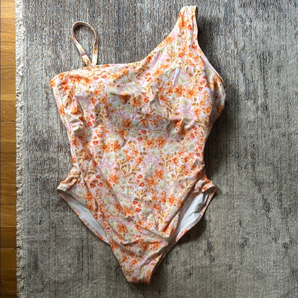 Kona Sol One-Shoulder Orange and Pink Floral One Piece Swimsuit